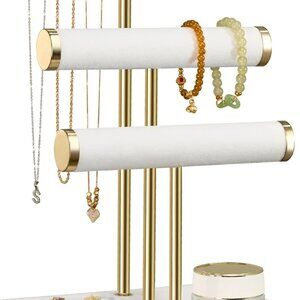 3 Tier Bracelet Holder Display - Detachable T Bar White Velvet Bracelet Holder,